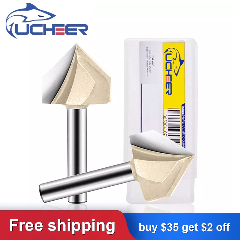 UCHEER 1pc V-router bits 90 ° fresa semplice senza guida per cuscinetti taglierina per rifilatura strumenti per la lavorazione del legno