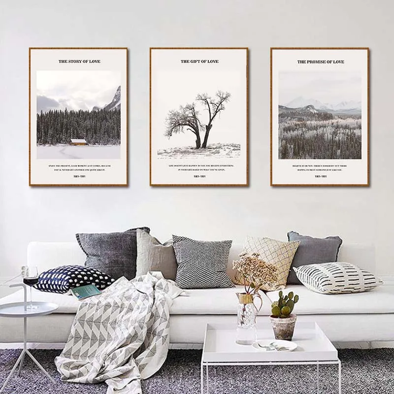 

Wall Art Landscape Canvas Poster Nordic Print Winter Forest Tree Paintings Scandinavian Decoration Picture Modern Living Room Dé