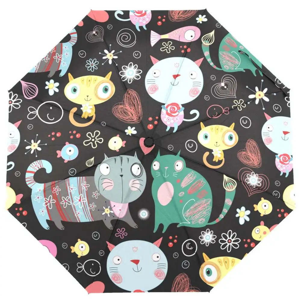 Cute Cartoon Cats Folding Umbrella Women Rain Umbrellas Innovative Ultralight Custom Automatic Umbrella for Men Kids