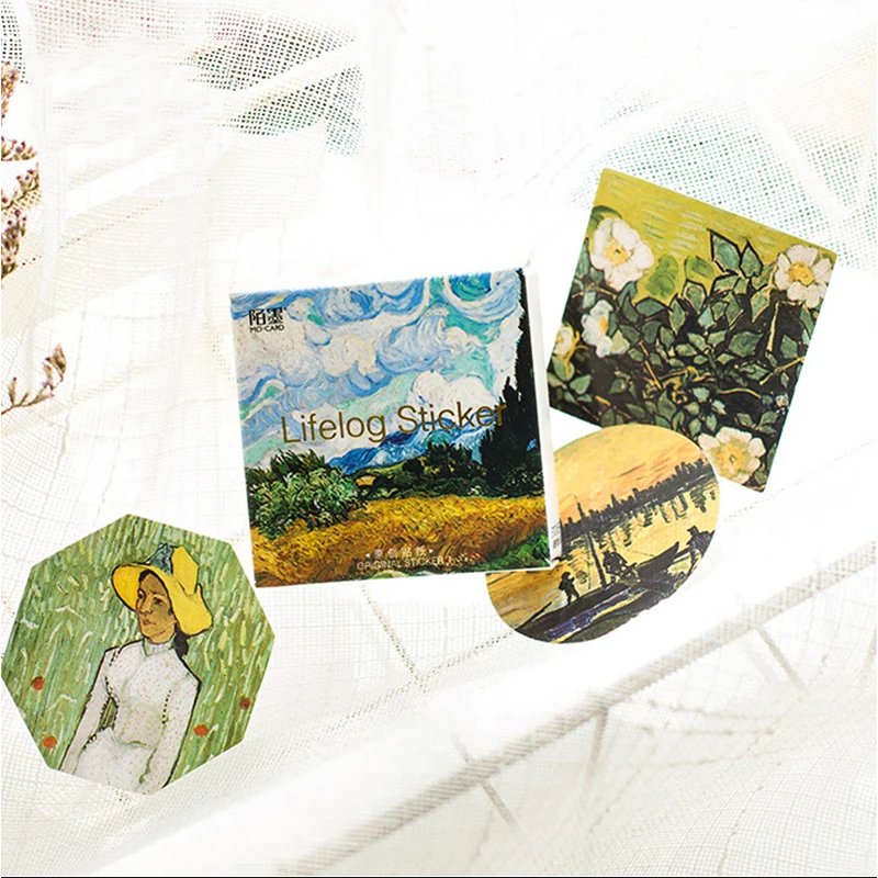 Van Gogh Pintura a Óleo Mini Papel Adesivo, Etiqueta Scrapbooking, Álbum DIY e Decoração do Diário, Papelaria Kawaii, 45 pcs por lote