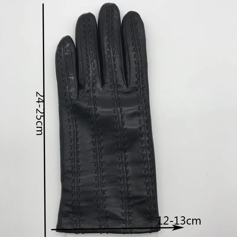 Winter Men\'s Fashion Sheepskin Genuine Leather Gloves Cotton Lining Winter Gloves Keep Warm Driving Riding Outdoor Black New 202