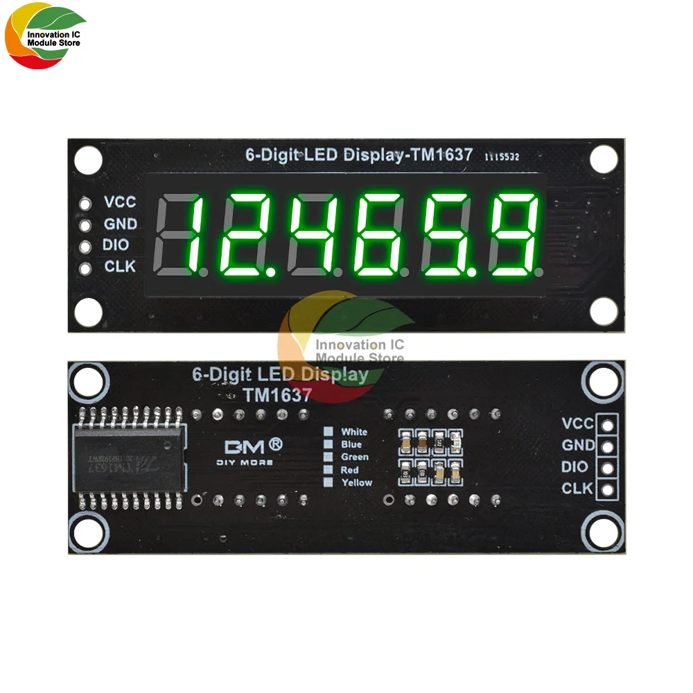 Ziqqucu 0.36" 6 Digit 7 Segment TM1637 LED Display Module 0.36 inch LED Indicator for Arduino DIY Red Green Blue Yellow White