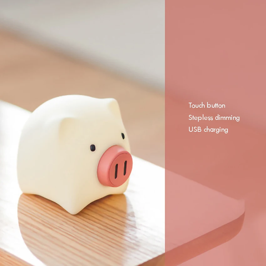 Toddler Night Light Cute Pig Night Light with Touch Button, Portable and Rechargeable Silicone Night Light, Dimmable for Kids