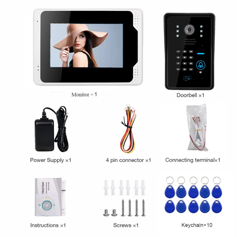 Smart 7 Inch Video Intercom with Lock Video Door Phone Doorbell Camera Exit Unlock Button Day Night Vision Waterproof