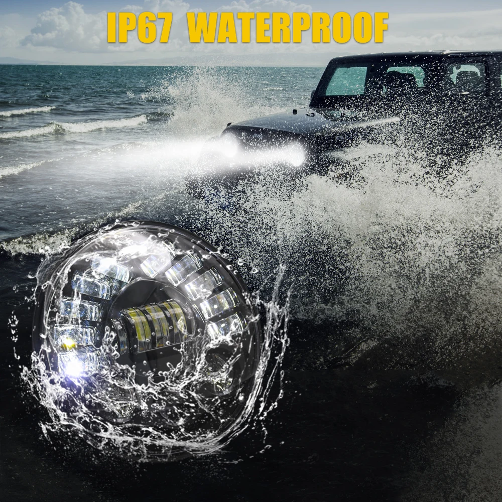 7Inch Motorcycle LED Headlight DRL Running Amber White Turn Signal Lamp For Jeep Wrangler 4x4 Lada Niva Off Road Hunter Hummer