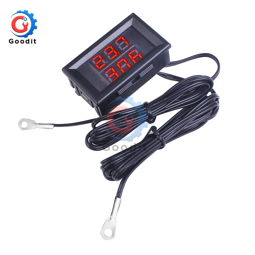 DC 4V-28V Mini Dual Display LED Digital Temperature Controller Temperature Sensor Thermometer Tester control + NTC Metal Probe