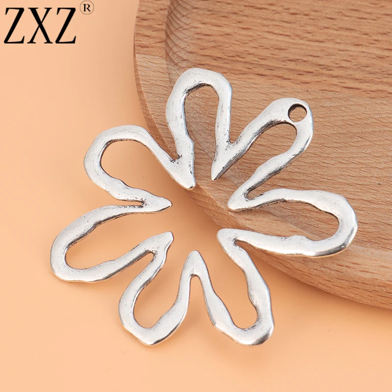 ZXZ 2pcs Tibetan Silver Large Hollow Open Flower Charms Pendants for Necklace Jewelry Making Findings 65x61mm