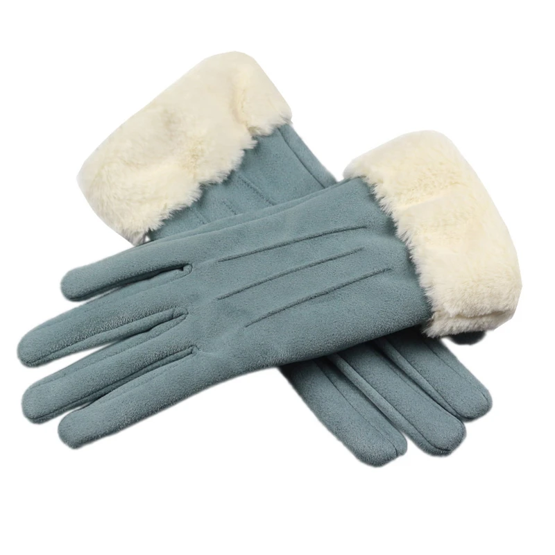 New Winter Suede Gloves Women Touch Screen Leather Glove Female Long Finger Autumn Mittens Fashion Warm Velvet Driving Gloves