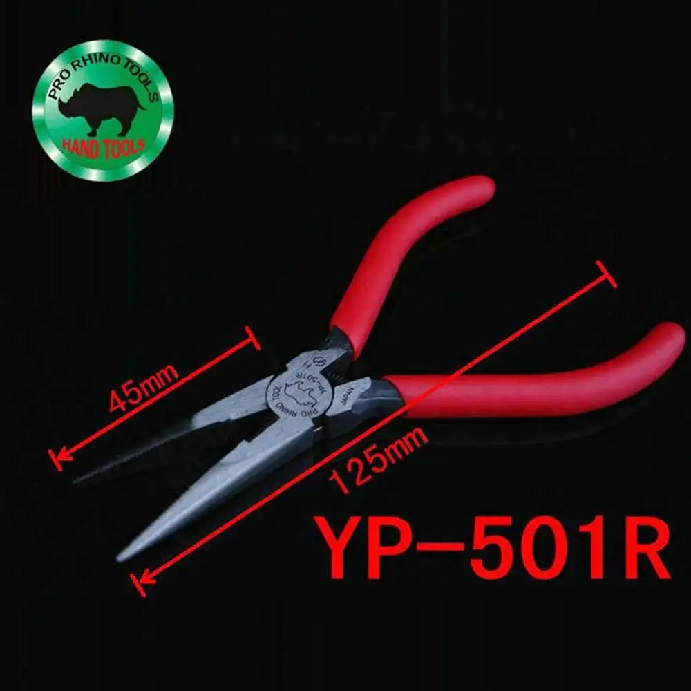 Japanese RHINO YP-501R 125mm (5 inch) Long Nose Pliers Super Hard Pointy Cutting Nippers for Processing Jewelry Repairing