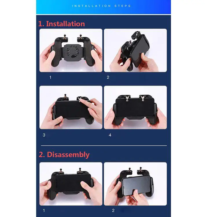 For PUBG Mobile Gamepad L1R1 Trigger Shooter Controller with Cooling Fan Fit for 4-6.3 inch iOS Android phone Game Pad