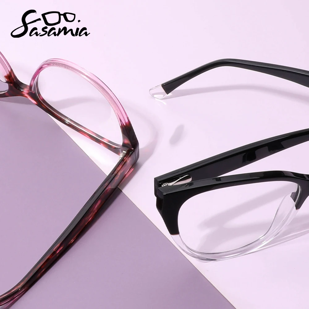 SASAMIA Patchwork Woman Glasses Frames Female Eyeglasses Optical Frame with Clear Lens Anti-blue Computer Glasses WD3118