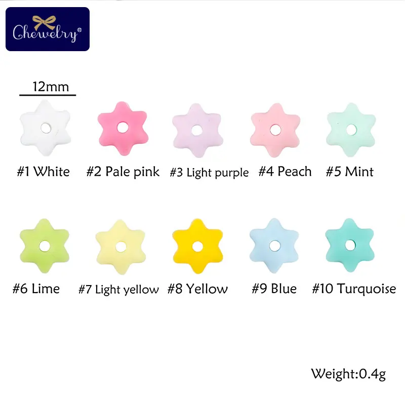 50pcs 12mm Baby Silicone Teether Mini Six-pointed Star Beads Tiny Rod DIY Nursing Pacifier Chain Bracelet Necklace Kids Product