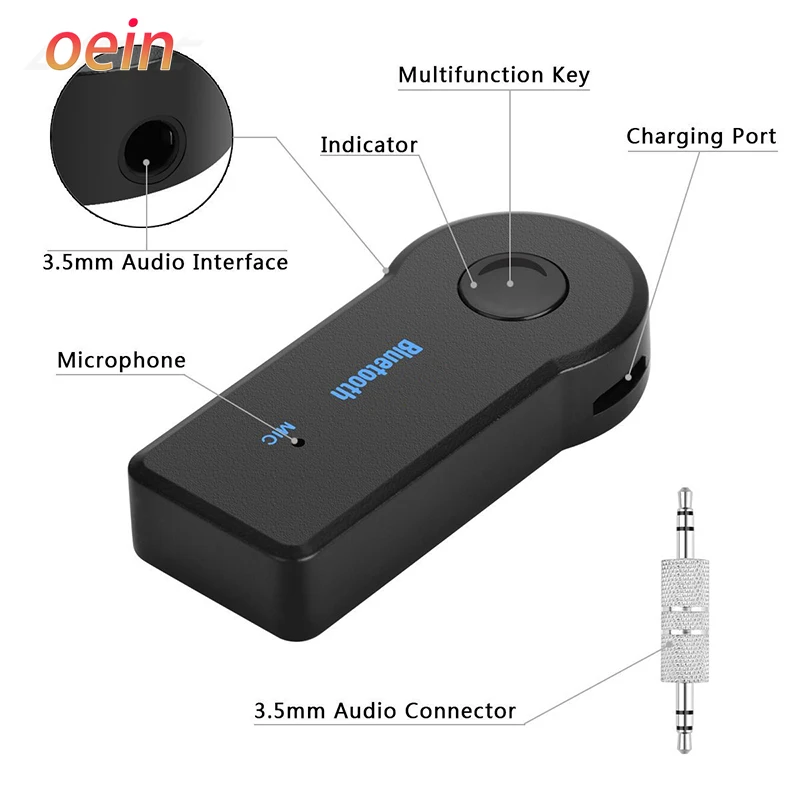 Adaptateur émetteur-récepteur sans fil Bluetooth 5.0, prise jack 3.5mm, 2 en 1, musique de voiture, audio, récepteur de téléphone de sauna, mains