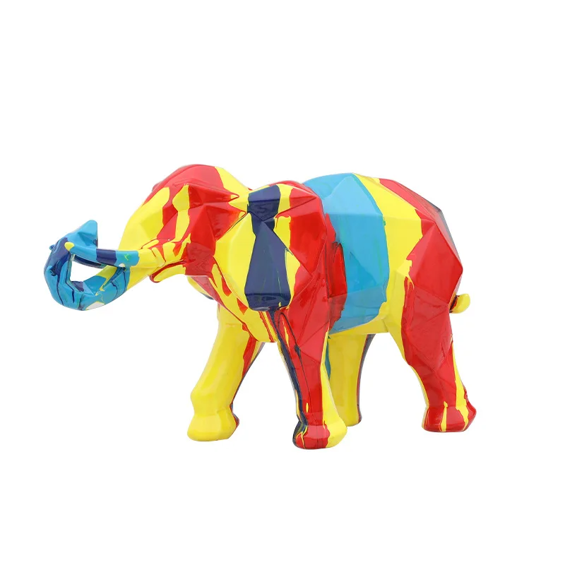 

Color Resin Elephant Graffiti Crafts Animal Cartoon Geometric Elephant Home Decoration Living Room Modern Minimalist Ornaments