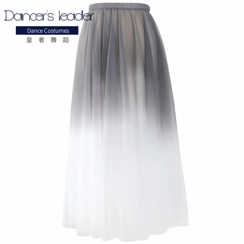 Women Long Chiffon Ballet Skirts Adults Dance Skirt Soft Gradient Gray Ballet Dress Dance Costumes for for Adult Girl Ballerina