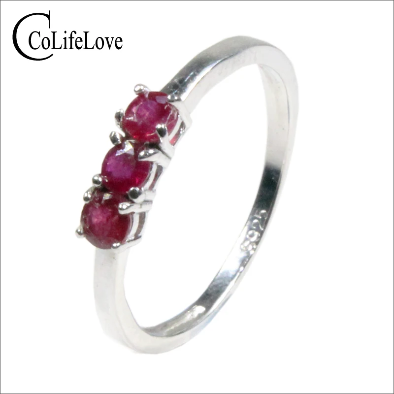 

CoLife Jewelry 925 Silver Ruby Ring 3 Pieces 3mm Natural Africa Ruby Engagement Ring Sterling Silver Ruby Jewelry