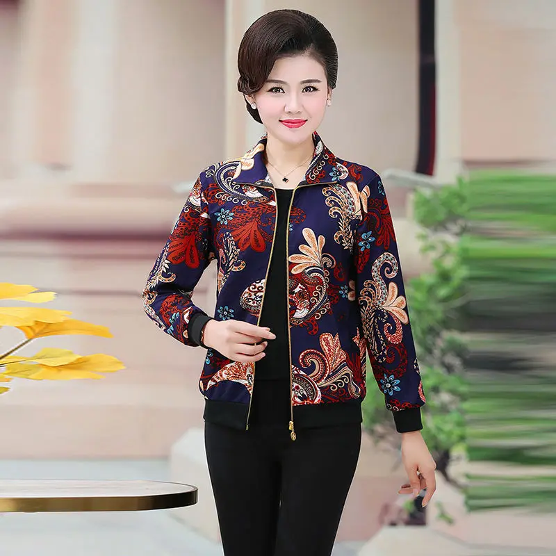 Middle-Aged Female Jacket New Women Spring Autumn Long Sleeve Thin Coat Middle-Aged Mom Zipper Coats 5XL A1212