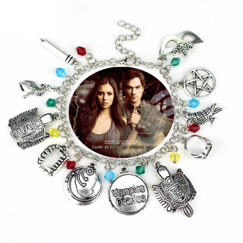 TV The Vampire Diaries Pendants Bangle Bracelet Mask Pentagram Link Chain Bracelets for Women Accessories