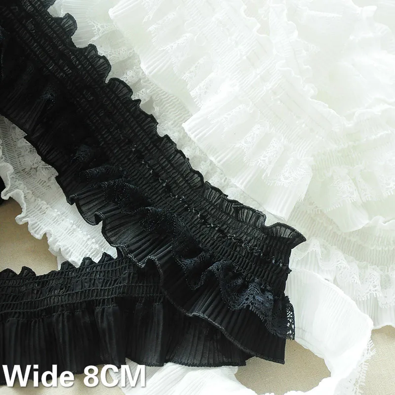 8CM Wide Elastic Chiffon Guipure 3D Lace Fabric Ribbon Clothing Cuff Neckline Ruffle Trim DIY Material Sewing Garment Decoration