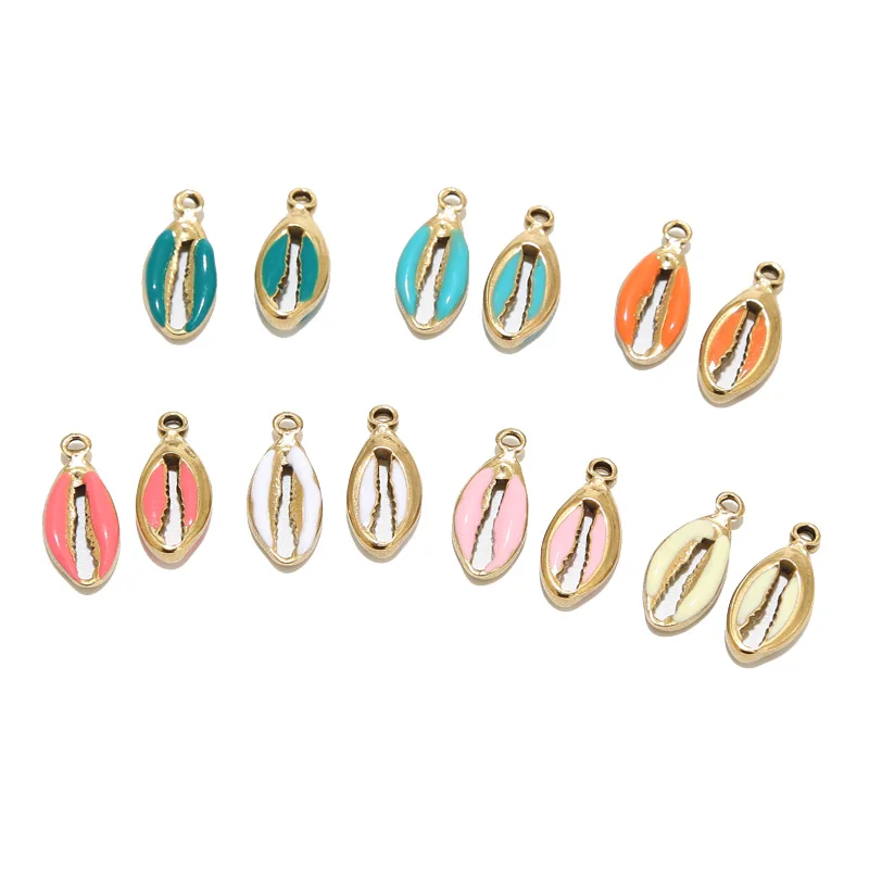 5pcs/Lot Stainless Steel White Blue Pink Enamel Shell Charms for Jewelry Making Gold Findings Creation Accessories