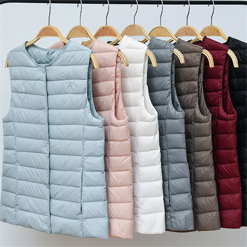 

Two Wears Women Ultra Light White Duck Down Vest 2022 Autumn Winter Female Short Sleeveless Parkas Waistcoat Warm Puffer Jacket