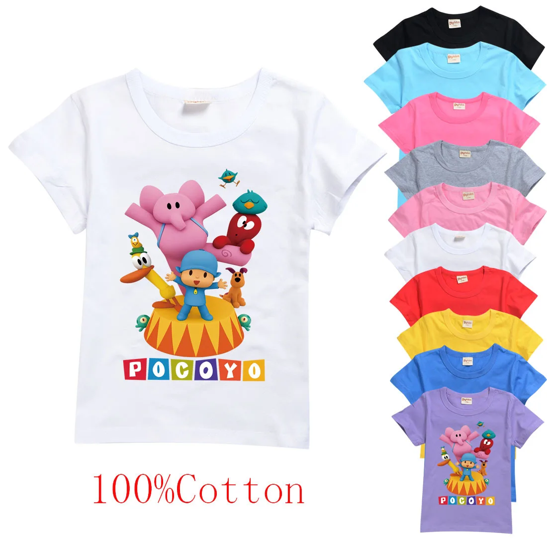 POCOYOE T Shirt Kids Summer Tops Children Funny Shirt Short Sleeve Girls Clothes Cotton Kawaii Tee Toddler Boys T-shirts 2-14Y