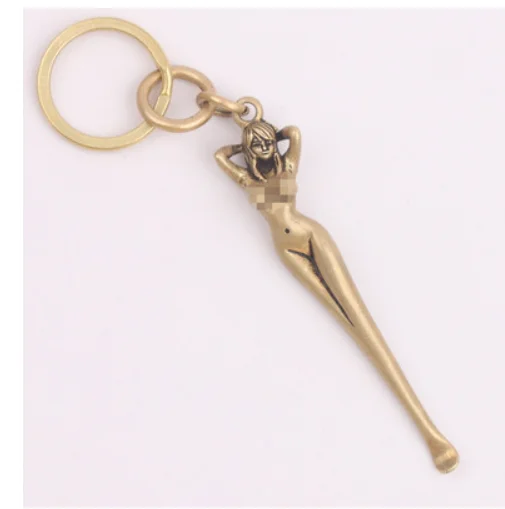 Chinese style pure brass hand digging ear pick creative keychain pendant creative gift for men and women