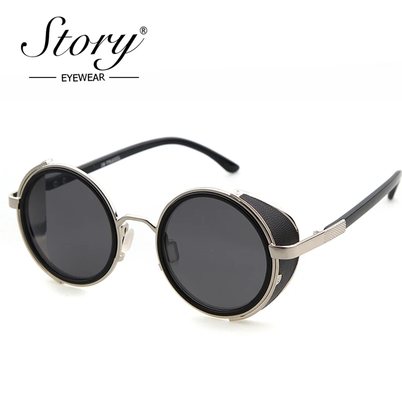 

STORY Steampunk Goggle Women Sunglasses Round Brown Retro Designer Women Men Sun Glasses Mirror Eyeglasses gafas redondas