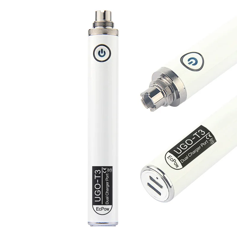 

2pcs EcPow UGO T3 Preheat Variable Voltage Rechargeable EGO Battery Dual USB Charge Port E Cigarette 510 Thread Vape Pen