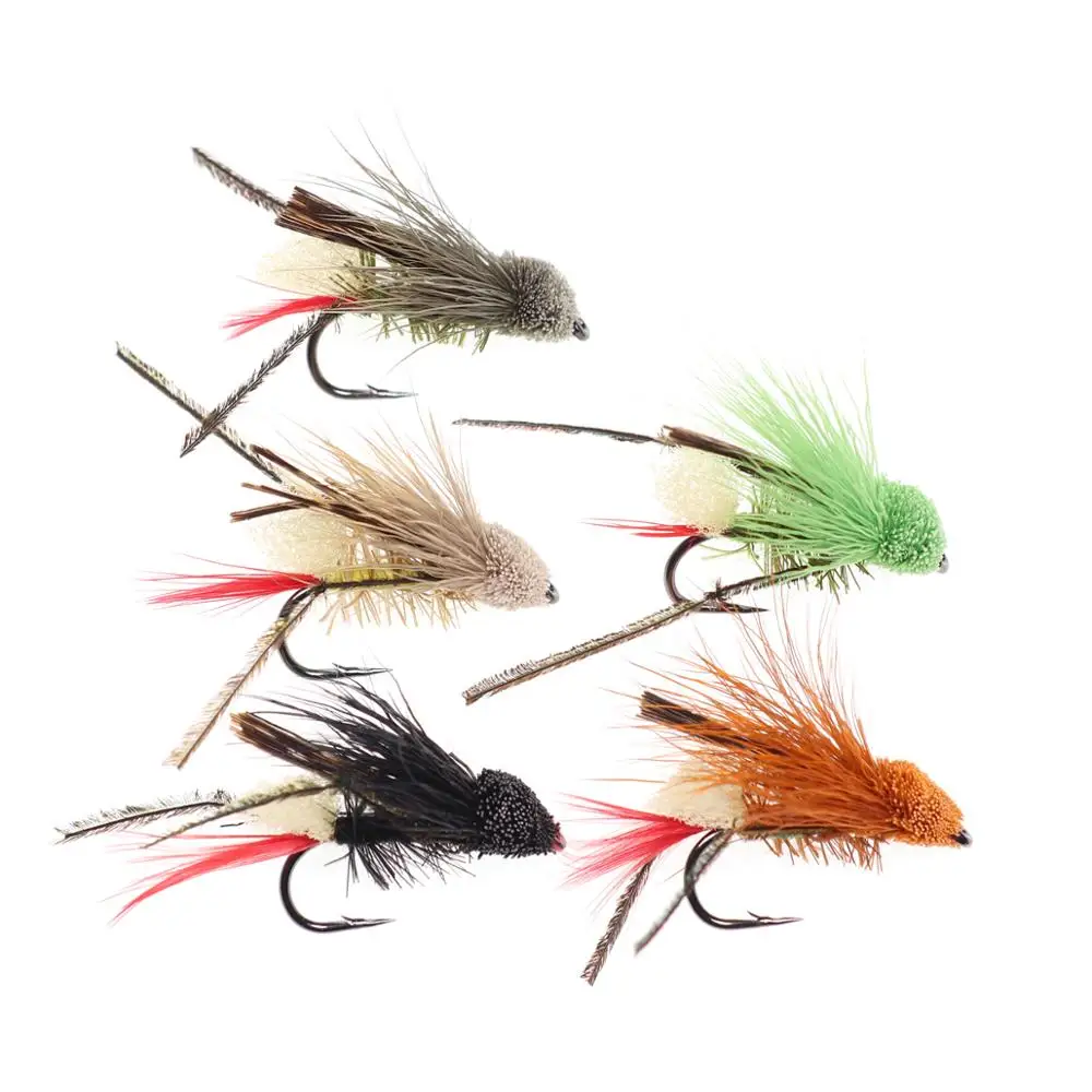 5PCS #10 Trout Fishing Fly Grass Hopper Fly terrestrial Hopper Fly Floating Bass Crappie Bug Bait Artificial Lure