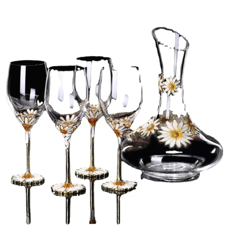 

Factory wholesale luxury enamel red wine glass set gift box wedding Goblet Wine Glass Cup Crystal Red Wine Glasses Set