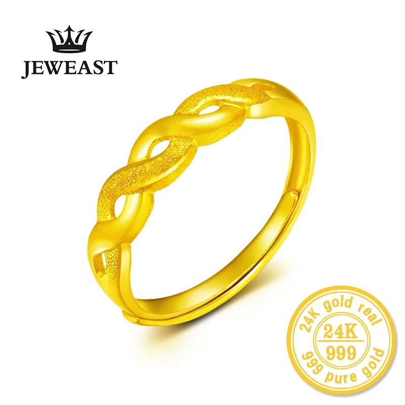 

XXX 24K Gold Ring Fine Jewelry Real Pure Au999 Female Resizable Twist Ring Trendy Party 2023 New Hot Sale Good Nice Upscale