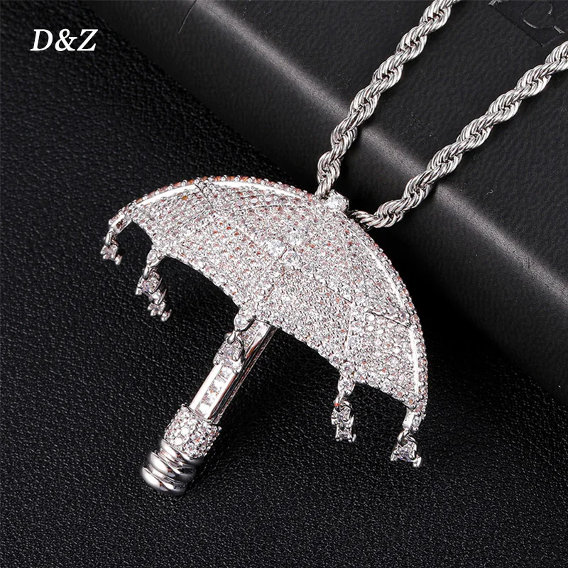 D&Z Hip Hop Umbrella Pendant Iced Out Cubic Zircon In White Gold Color Necklaces & Pendants For Men Jewelry Solid Back