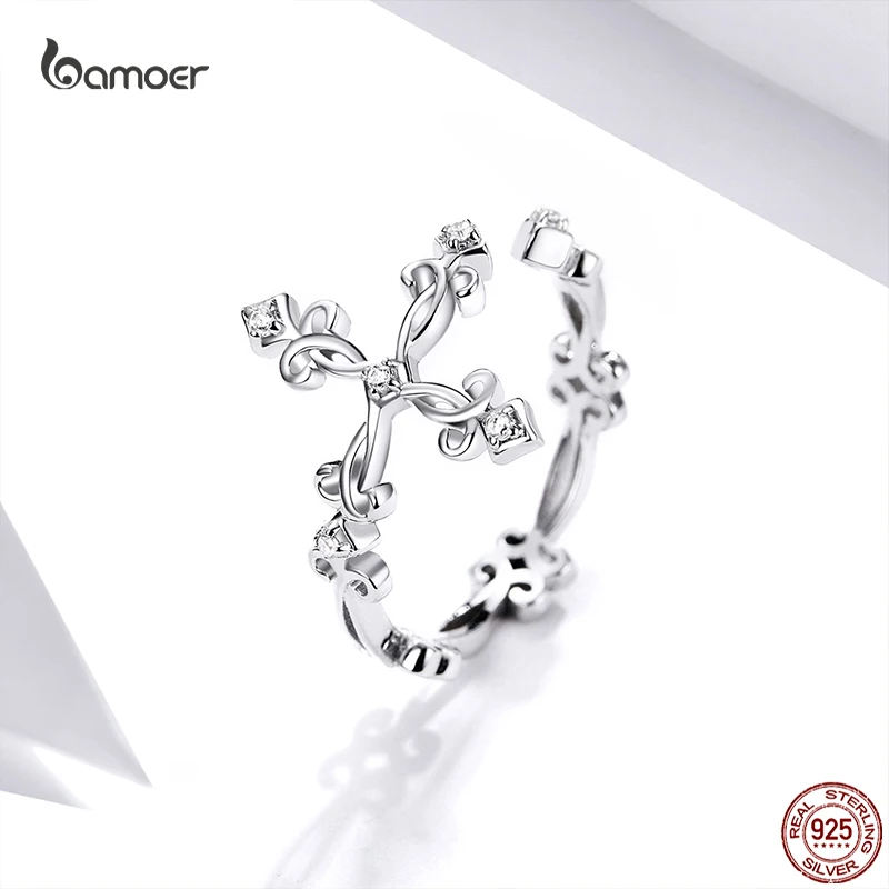 Bamoer 925 Sterling Silver Romantic Rose Opening Rings Leaf Sunflower Plant Rings for Women Wedding Party Fine Jewelry Gift