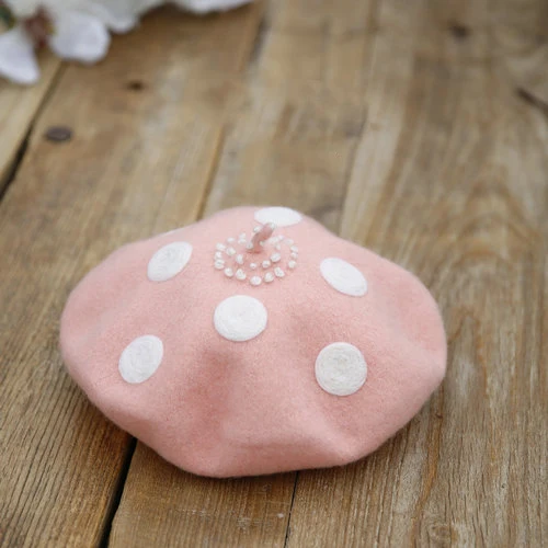 Faramita Holiday Pink Mashroom Women Baby Cute Handmade Wool Berets French Beret Painter Hats New Arrival Caps Parents-child