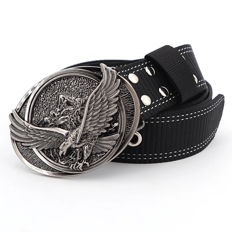 

Men's Zinc Alloy Buckle quick Release Pin buckle personality bear eagle wings Belt Tactical Authentic designer Ladies Belt