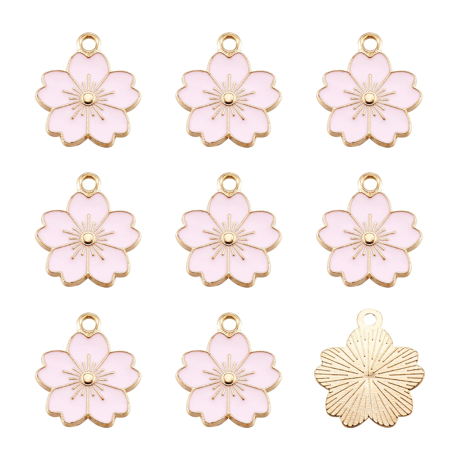 Dijes de flor de Sakura rosa de 10 piezas, colgantes de esmalte de aleación para la fabricación de joyas, pendientes, collar, llaveros, accesorios