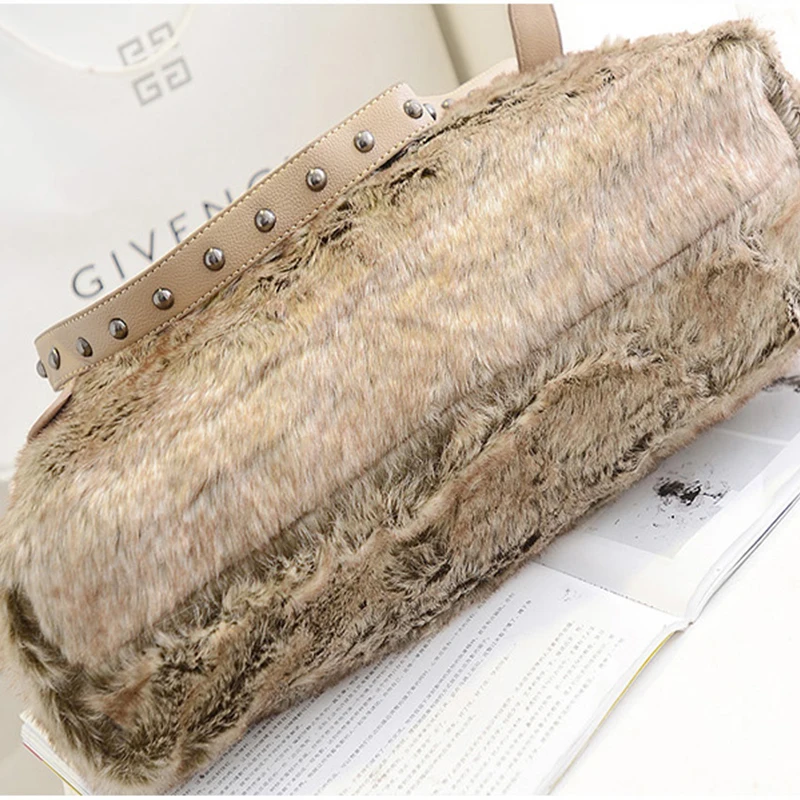 Fashion Faux Fur Tote bag 2019 Winter High Quality Luxury Women Designer Handbag sac a main femme Messenger Bag bolsos mujer sac