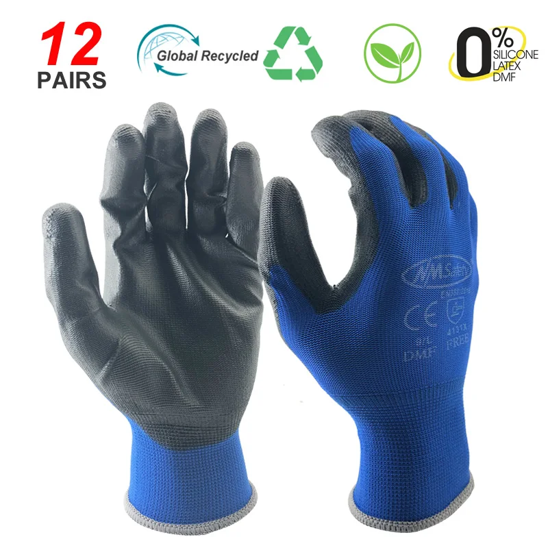 24Pieces/12Pairs Protective Work Men's Construction Garden Glove Flexible Blue Nylon Safety Work Women's Thin Gloves