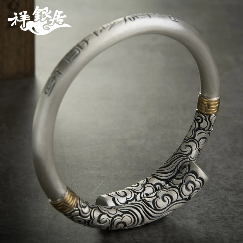 ★S999 pure silver hoop mantra Qitian great SAINT BABY SILVER BRACELET lovers golden cudgel Valentine's Day gift Wukong