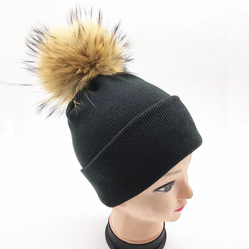 

New winter detachable real fur pom pom knitted beanies caps Women solid pompoms skullies hats gorros