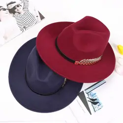 New Autumn Winter Wool Sun Hat Jazz Cap Felt Trilby Wide Brim Hat