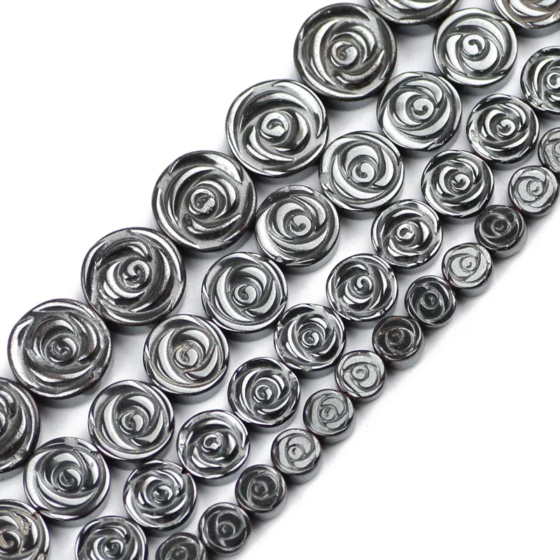 YHBZRET Roses Flowers Black Hematite Natural Stone 6/8/10/12MM round Loose beads For Jewelry making bracelet accessories DIY