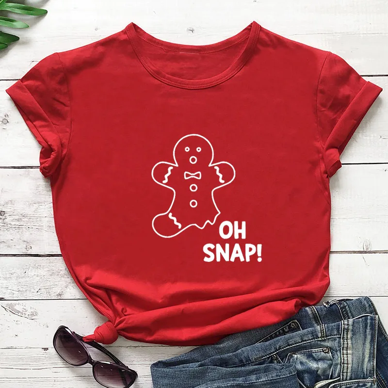 

Футболка женская с забавным принтом Oh Snap, Повседневная рубашка из 100% хлопка, смешные пряничные мужские рубашки, рождественский подарок