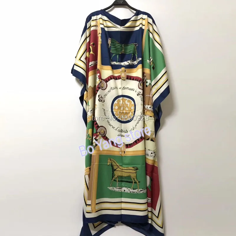 2021 Kuwait Fashion Blogger Recommend Popular printed Silk Kaftan Maxi  African dresses summer beach Bohemian caftan swimwear