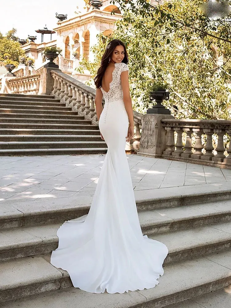 Robe de Mariée Sirène Sexy et Charmante, Tenue de Haute Qualité, avec Traîne de Balayage, Dos aux, Couture Élégante, sur Mesure, 2024