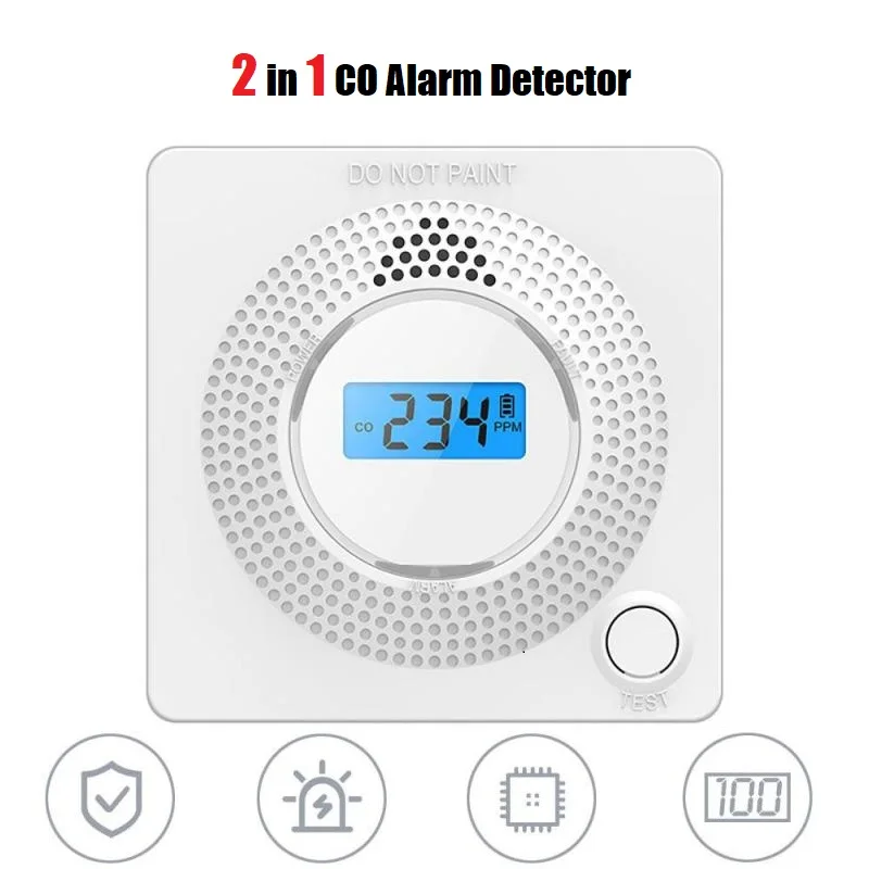 Combination Smoke CO Alarm Sensor With Display Battery Operated Work Alone Built-in 85dB Siren Sound Independent Carbon Detector