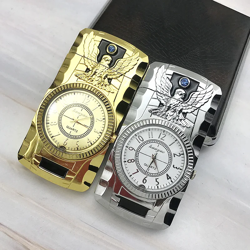 Luxurious Gold Watch Jet Lighter Led Inflated Torch Turbo Gas Windproof Cigarette Metal Lighter Gift For Man Smoking Accessories