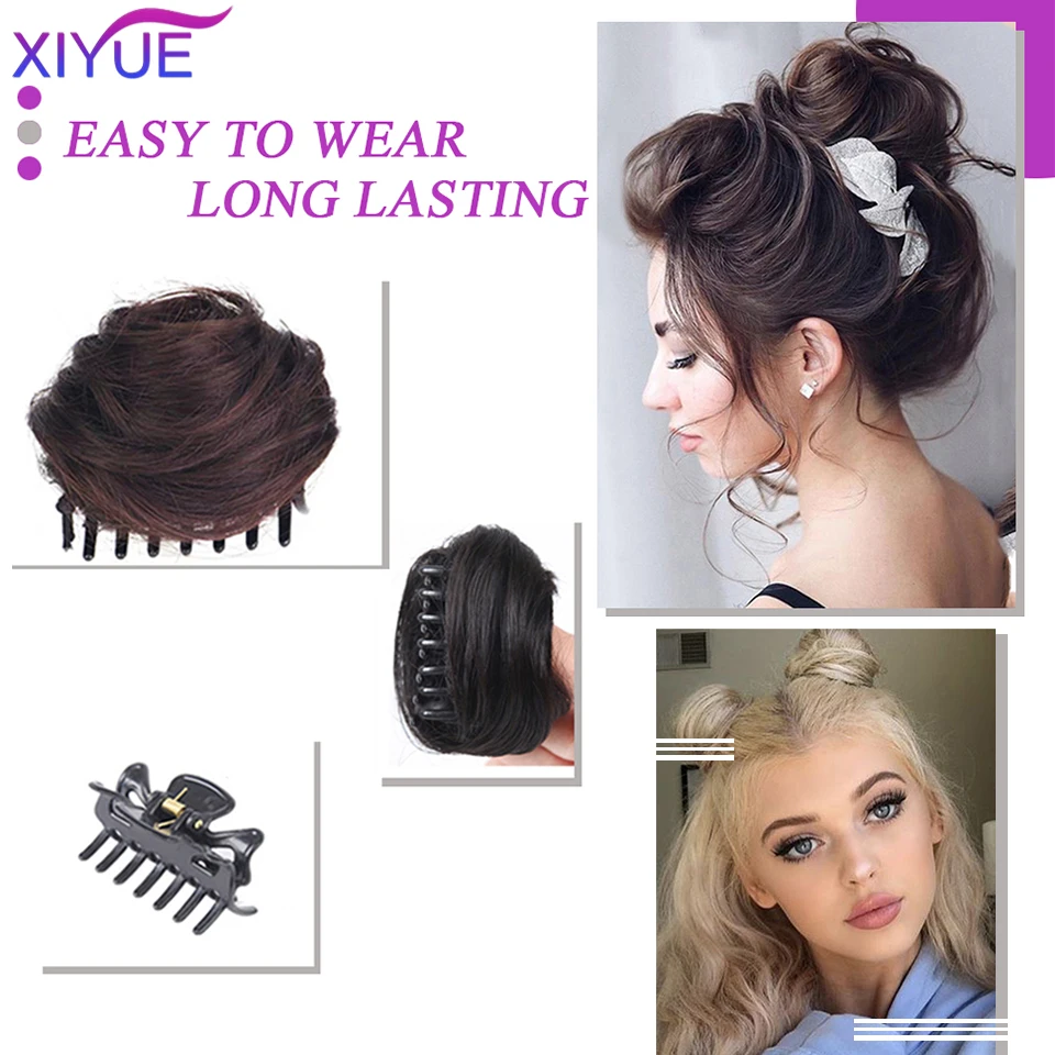 XIYUE Women\'s Hair Buns Synthetic Curly Chignon Ombre Claw Hair Messy Buns Updo claw Clip In Hairpiece For Women