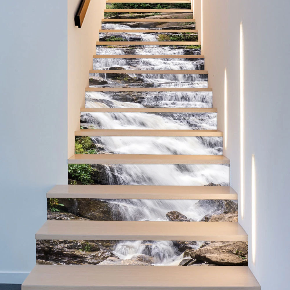 Mountains And Rivers Staircase Sticker For To The Second Floor Decorative House Stairs Art Wallpaper Peel & Stick Wall Decals